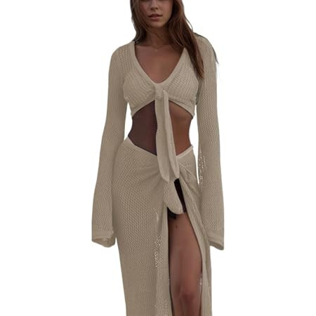 Women's Swimsuits Cover Ups Set for Crochet Bathing Suit Hollow Out 2 Piece Bikini Coverup Beach ... | Amazon (US)