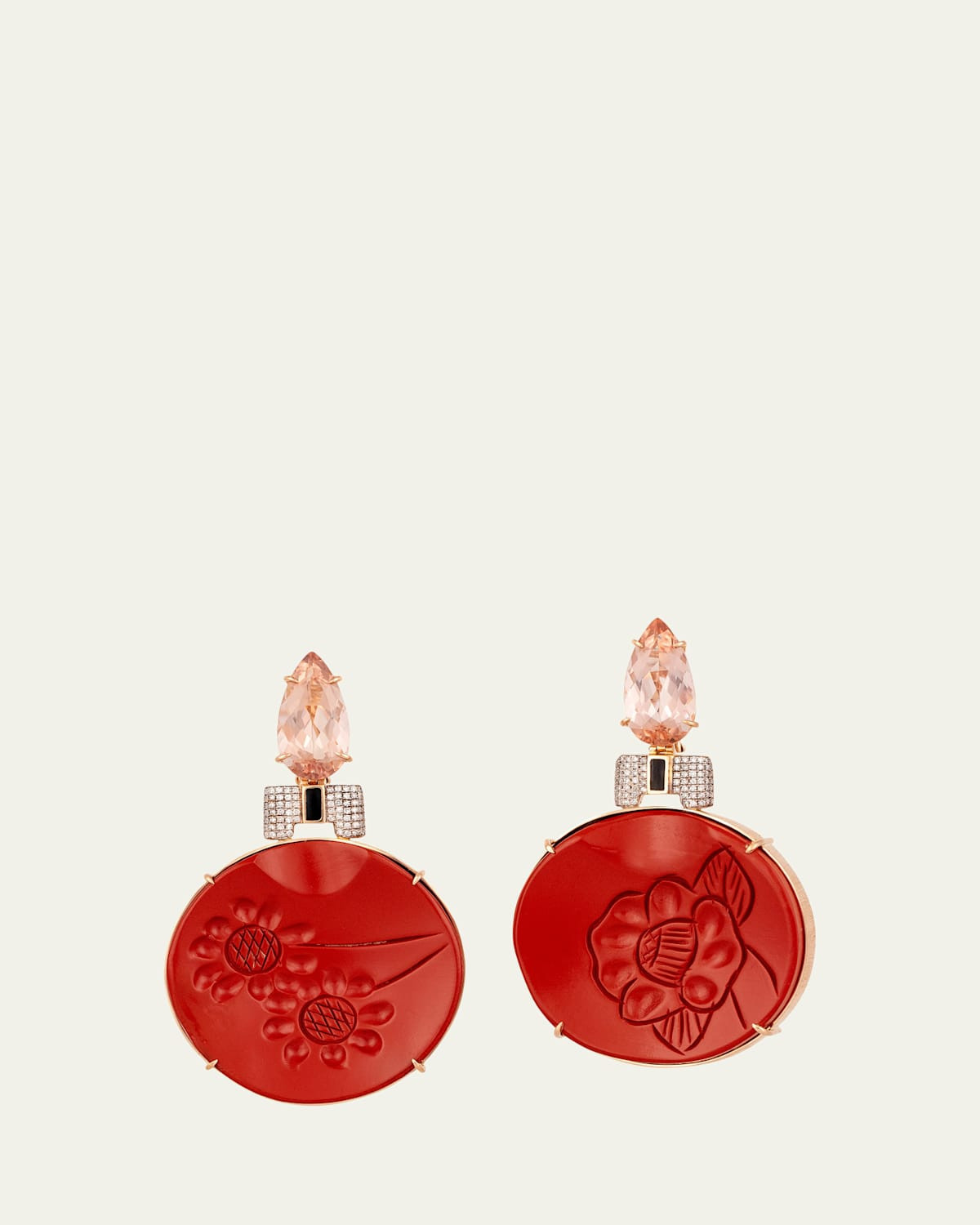 18K Rose Gold Round Red Lacquered Wood Earrings with Black Enamel, Diamonds and Morganite | Bergdorf Goodman