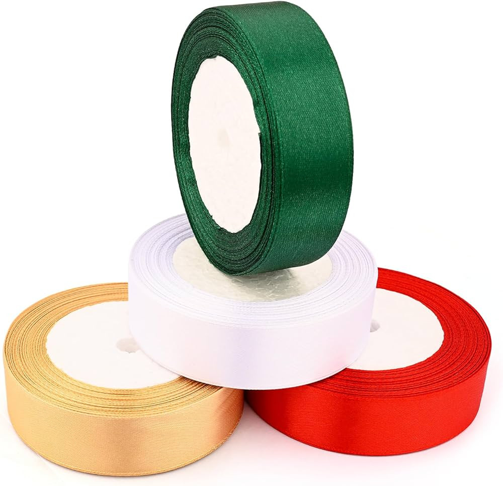 Christmas Ribbon, 4 Rolls 100 Yards Christmas Satin Ribbon Gift Wrapping Ribbon Double Faced Poly... | Amazon (US)