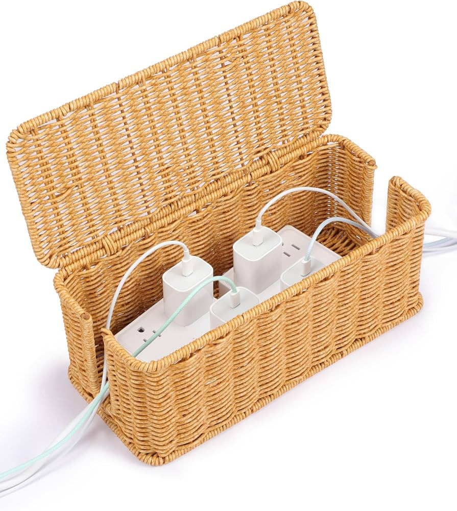 YECAYE Handwoven Rattan Style Cable Management Box, Decorative Storage Cord Organizer Box for Pow... | Amazon (US)