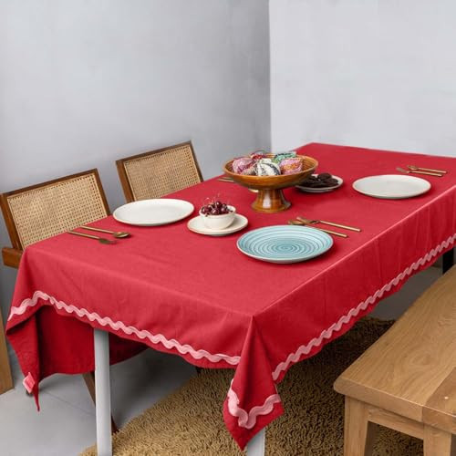 Folkulture Tablecloth | Rectangle Table | 60" x 84" | 100% Cotton | Red Table Cloths Rectangle for Table Decor | Scalloped Edges | Indoor & Outdoor Table Cloth | Amazon (US)