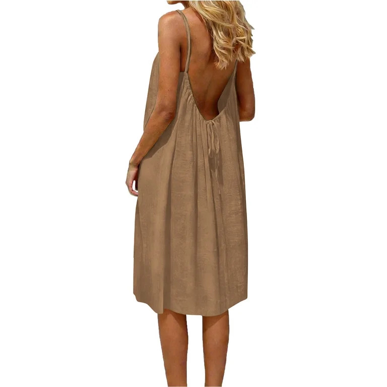 Admvng Nightgowns for Women Summer Round-Neck Casual Solid Sleeveless Sleepshirts Sling Backless ... | Walmart (US)