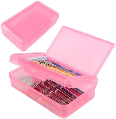 Pencil Case, Double Layer Large Capacity Pink Plastic Pencil Box, Clear Crayon Box, Hard Pen Boxe... | Amazon (US)