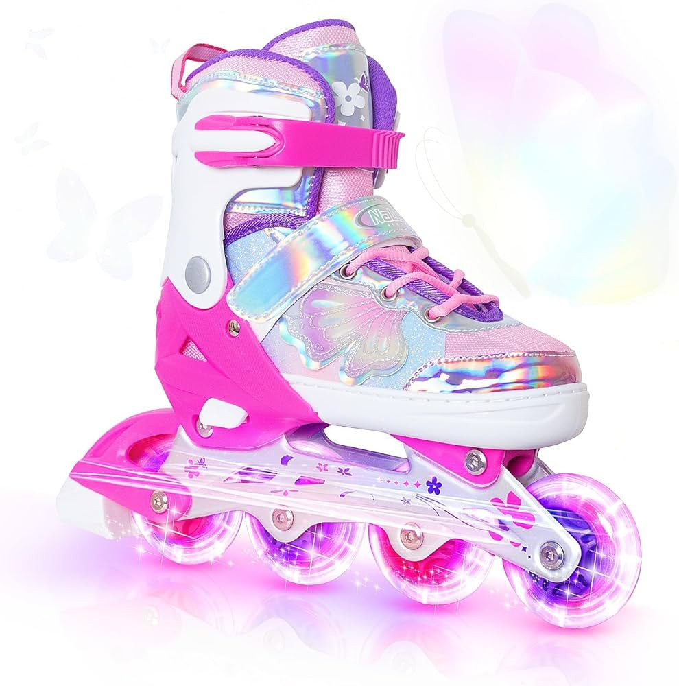 Nattork Girls Inline Skates for Kids Boys, 4 Sizes Adjustable Butterfly Blades Skates with All Li... | Amazon (US)