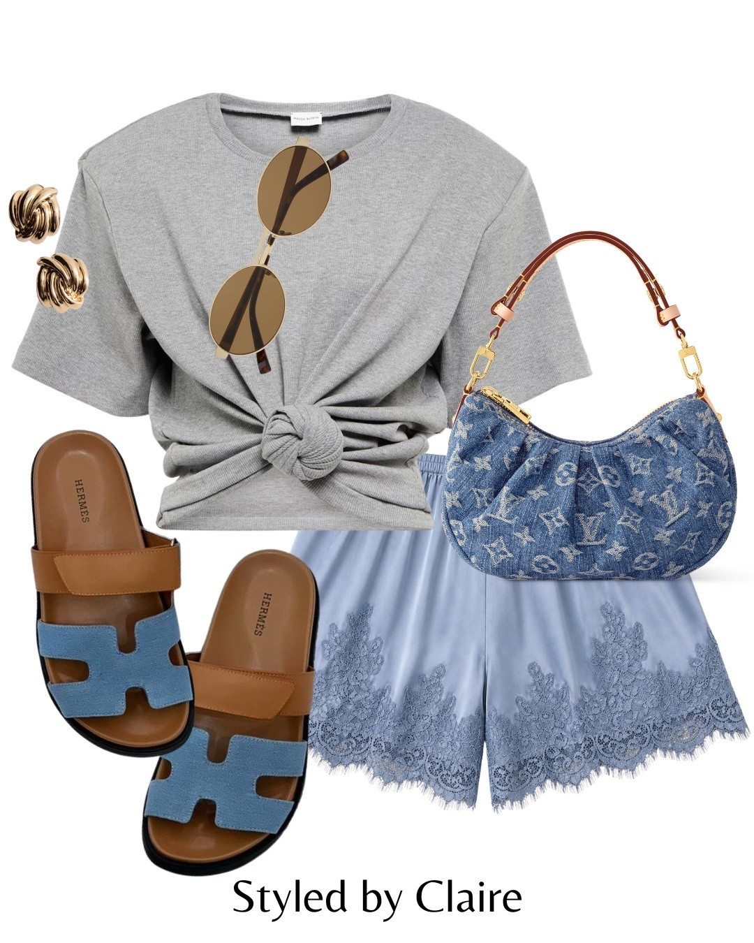 LACE TRIM SHORTS🦋
Tags: grey knot tshirt blue chic shorts Louis Vuitton denim bag Hermes sandals strap sunglasses earrings mango fashion inspo outfit ideas cool girl style summer spring city break holiday vacation trending trends 

#LTKstyletip #LTKsummer #LTKspring