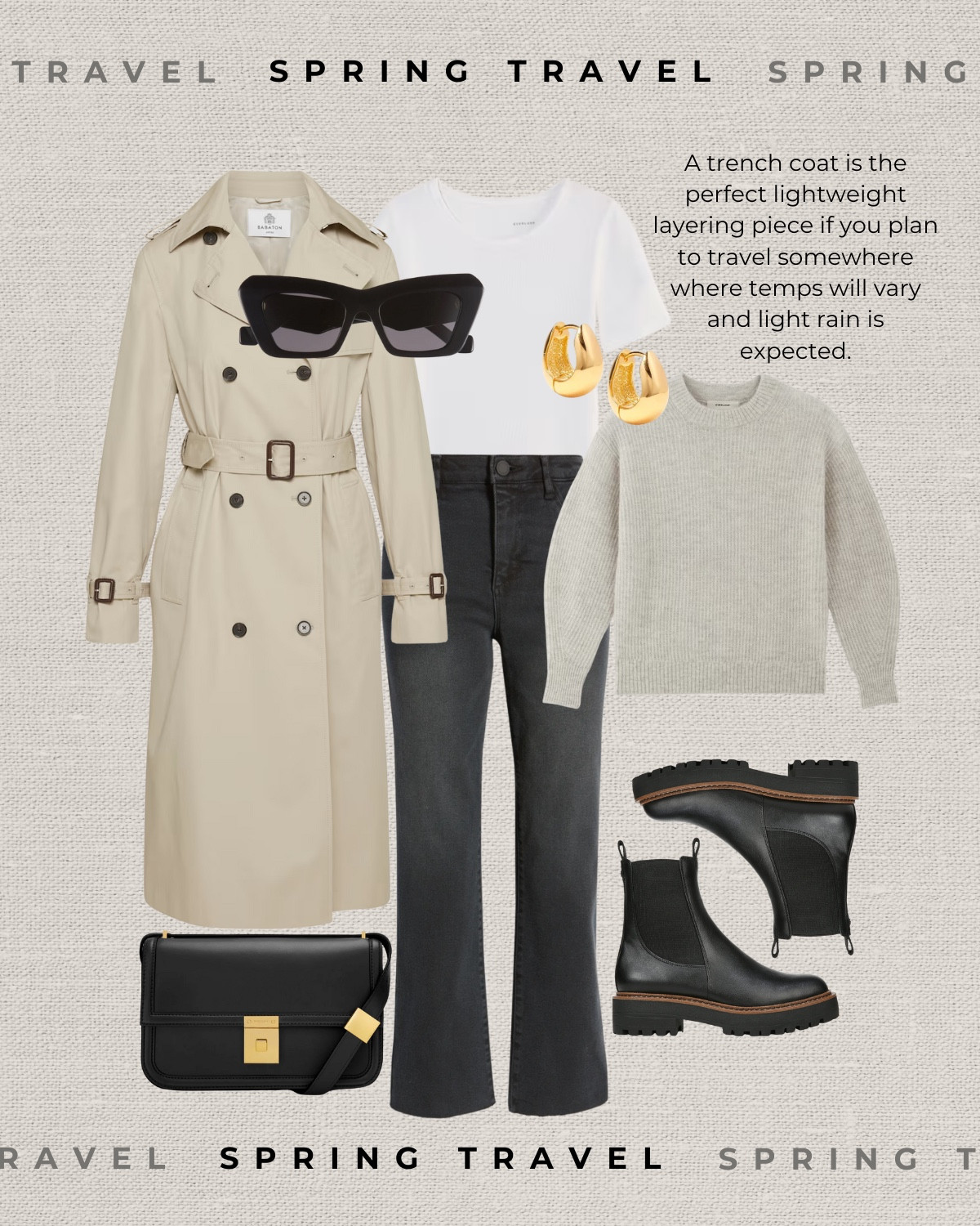 Spring travel outfit 

Trench coat / knit sweater / white tee / black wash ankle jeans / Demellier / waterproof Chelsea boots / sunglasses / spring style / Japan outfit

#LTKSeasonal #LTKStyleTip