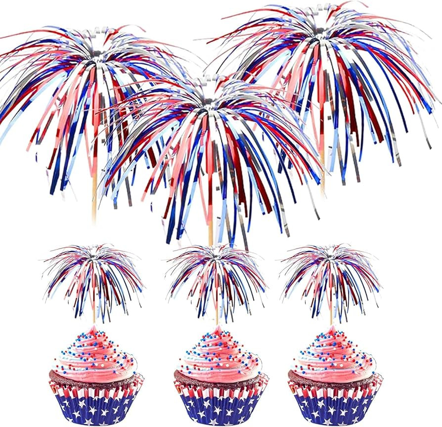 100 Pack 4th of July Cocktail Picks,6inch Patriotic Fireworks Toothpicks for Appetizers,Red White... | Amazon (US)