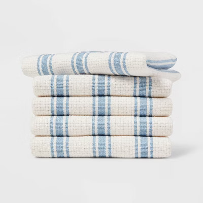 5pk Cotton Basketweave Striped Dishcloths Blue - Threshold™ | Target