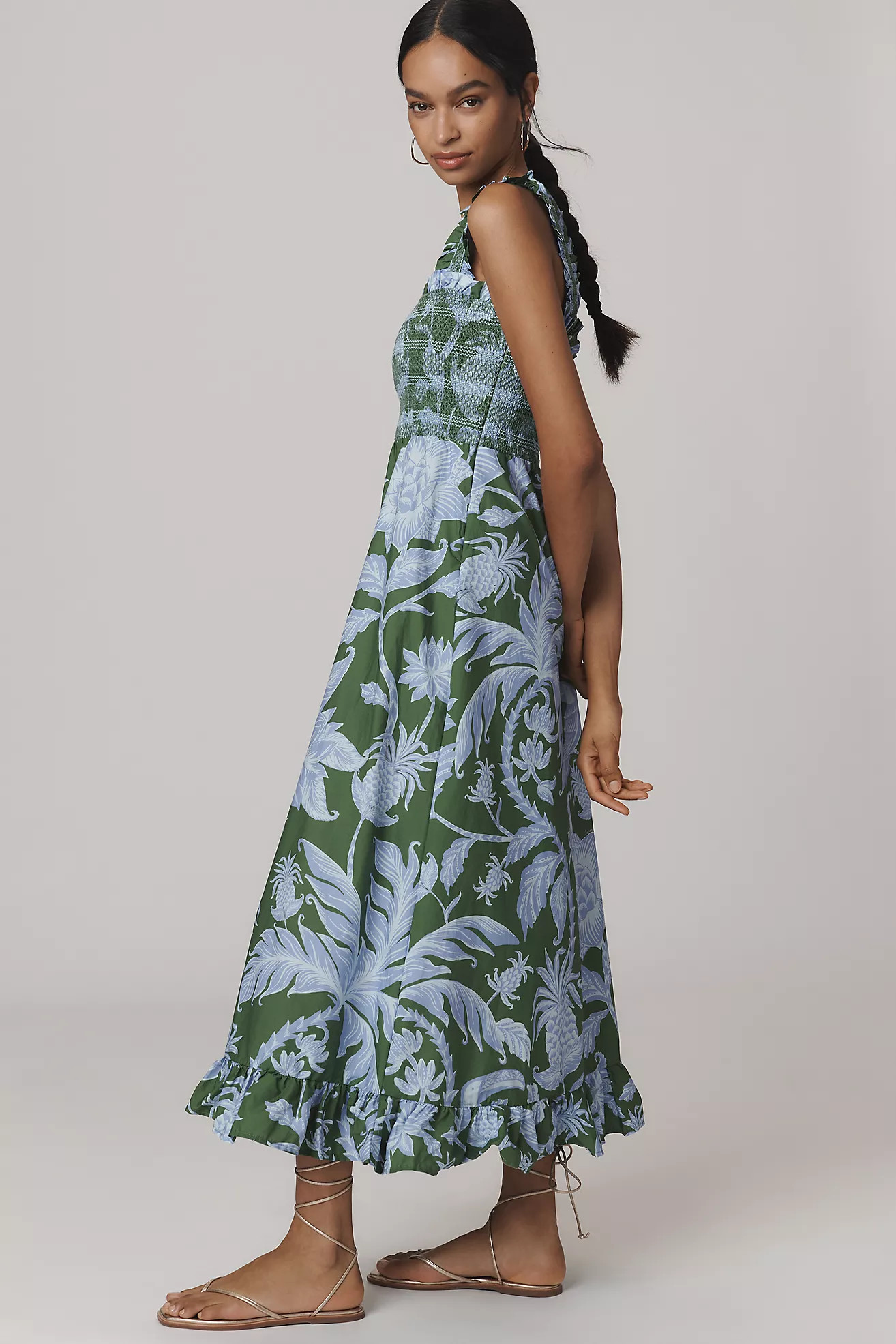 Farm Rio Tropical Swing Smocked Sleeveless Midi Dress | Anthropologie (US)