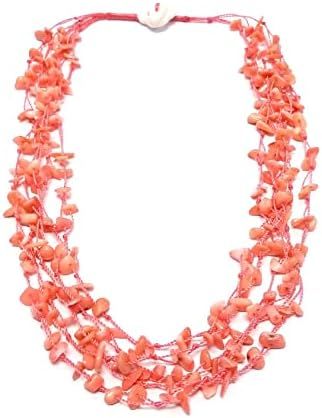 Regalia by Ulti Ramos Salmon Coral Multi Strand Chips Necklace with Mother of Pearl Toggle Clasp | Amazon (US)