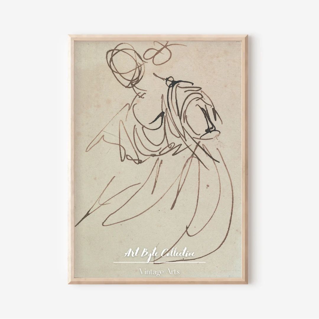 Antique Line Drawing, Vintage Abstract Sketch Woman Art, Digital PRINTABLE, Dining Decor, Pencil ... | Etsy (US)