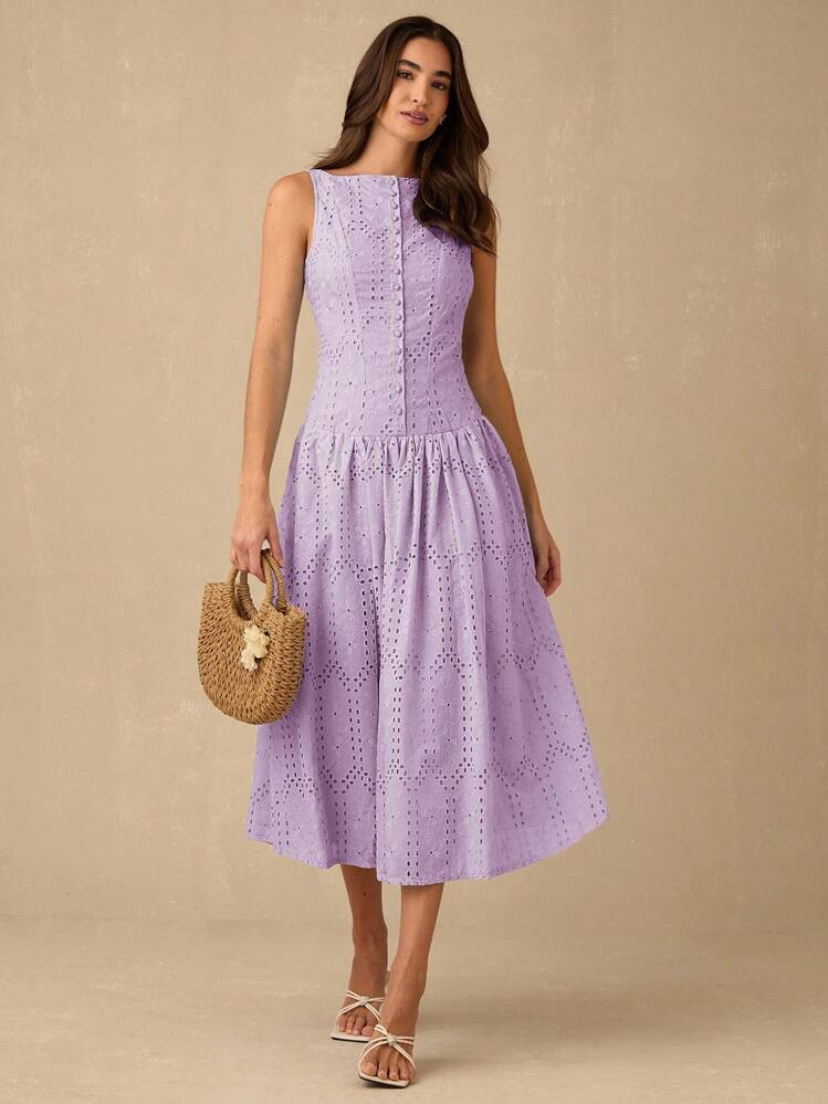 Enchnt Women's Fashionable Romantic Mesh Embroidered Sleeveless Dress, Summer | SHEIN