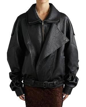 utcoco Women's Oversized Faux Leather Jacket Vintage Large Collar Belted Waist Moto Biker Jacket ... | Amazon (US)