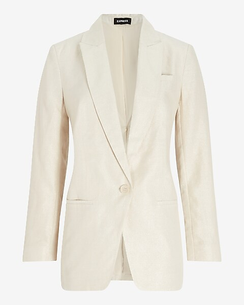 Sparkle Linen-blend One Button Boyfriend Blazer | Express