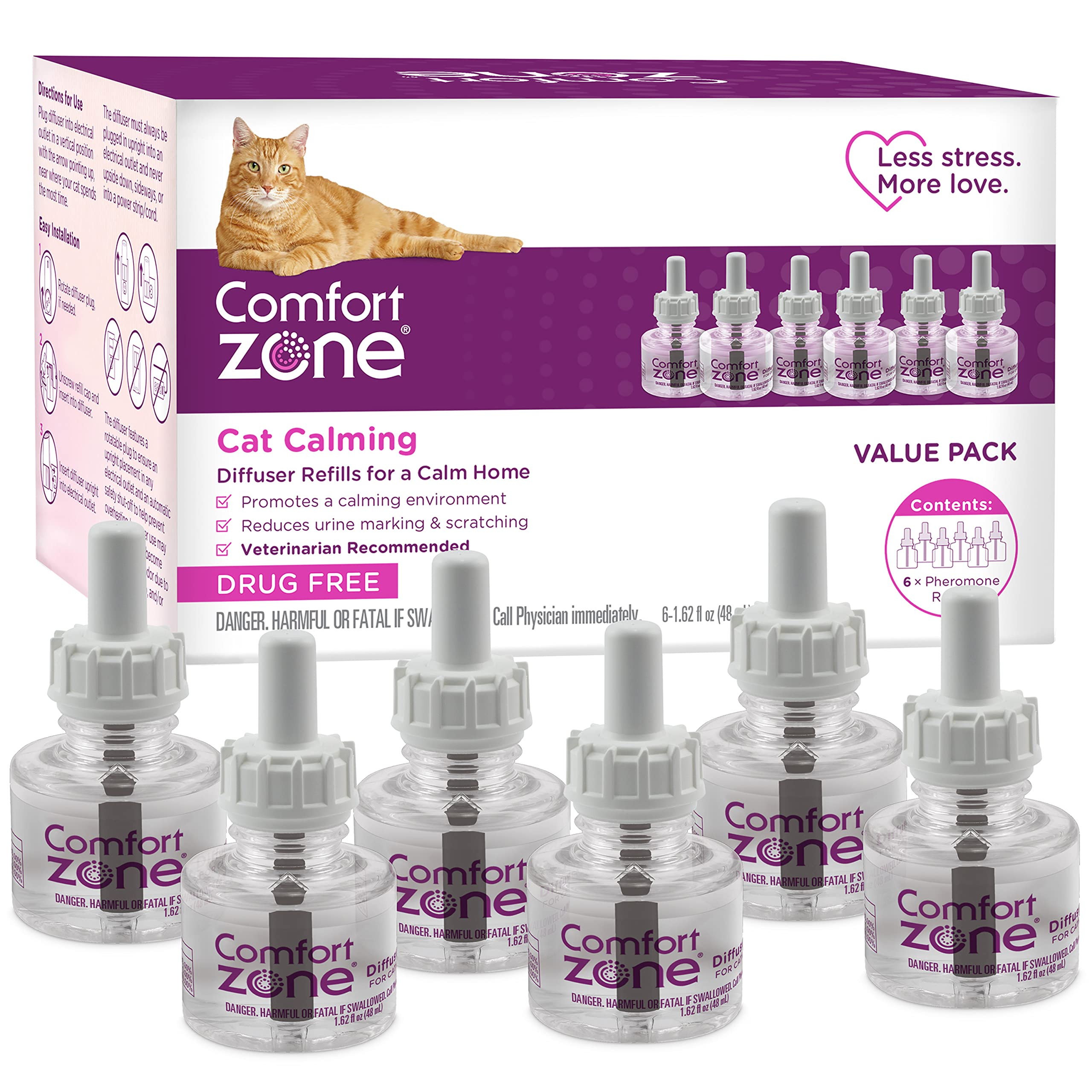 COMFORT ZONE 6 Pack Cat Calming Diffuser Refills; 30-day Refills; Pheromones Help Cat Anxiety | Amazon (US)