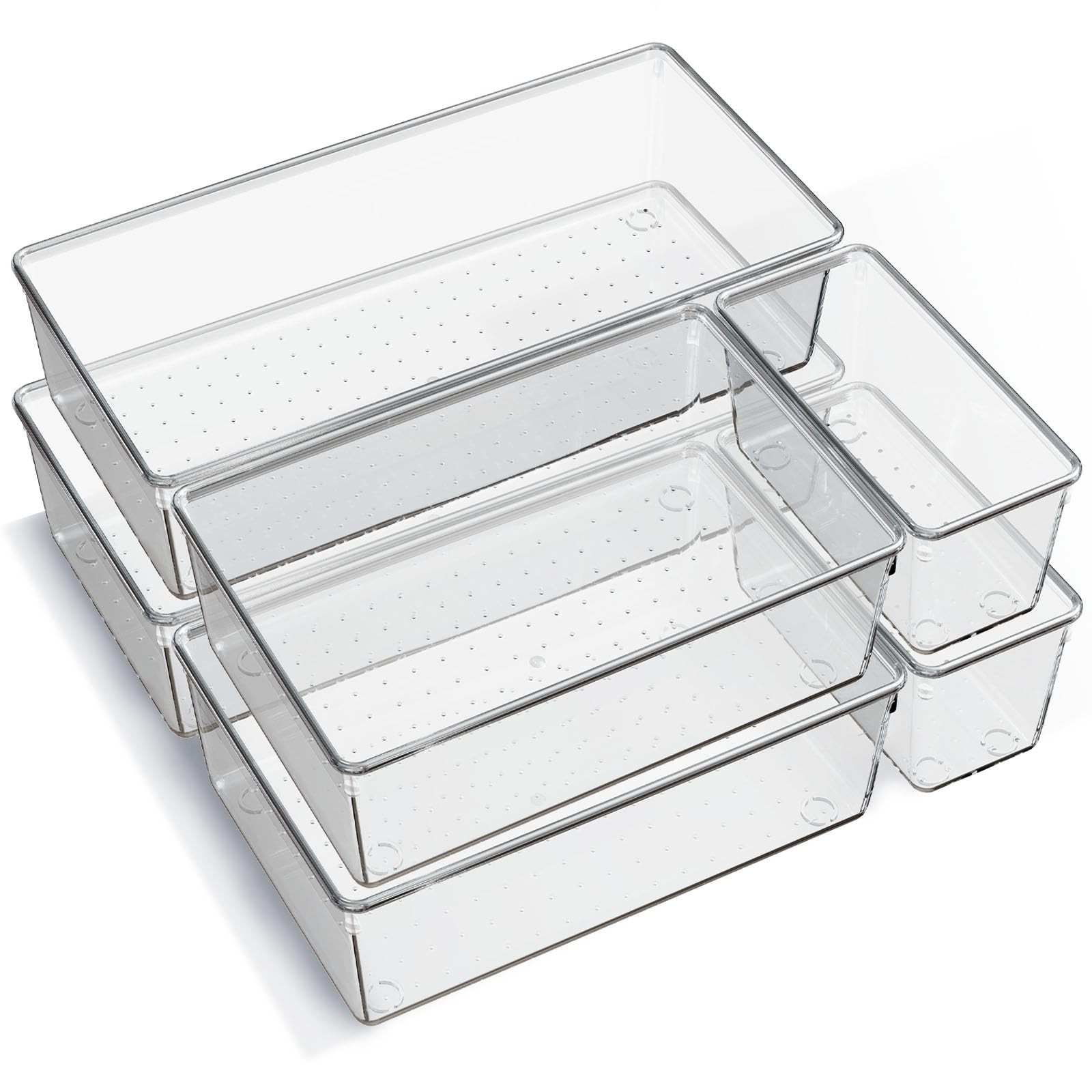 6 Pack Large Clear Plastic Drawer Organizer Trays, Acrylic Kitchen Drawer Organization and Storag... | Amazon (US)