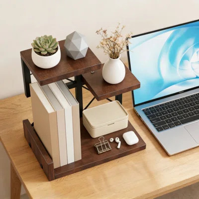 3-Tier Desk Shelf Organizer With Metal Frame, Wooden Desktop Hutch For Office, Home, And Dorm, Space-Saving Storage And Display Stand | Wayfair North America