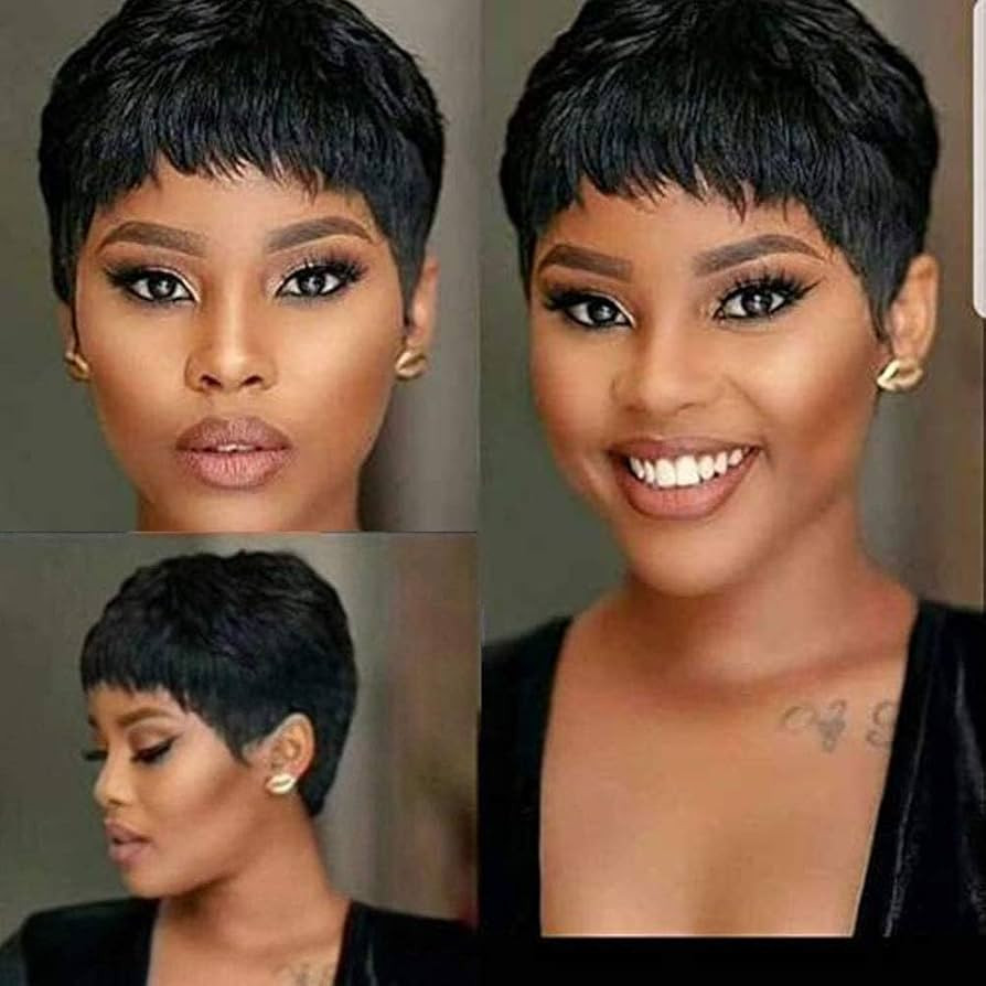 Short Human Hair Wigs for Women Pixie Cut Wigs Short Straight Boy Cut Ladies Wigs Natural Black 1... | Amazon (UK)