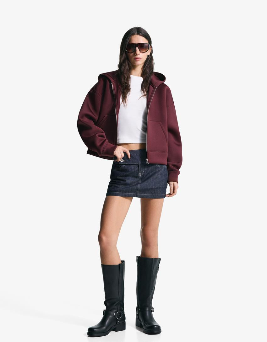 Neoprene-effect oversize zip-up sweatshirt - Sweatshirts and hoodies - Women | Bershka GB