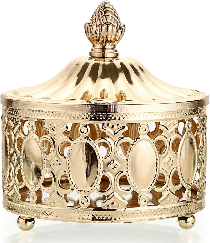 Hipiwe hollow out Metal Jewelry Box with Lid - Gold Mirrored Jewelry Trinket Organizer Ring Earri... | Amazon (US)