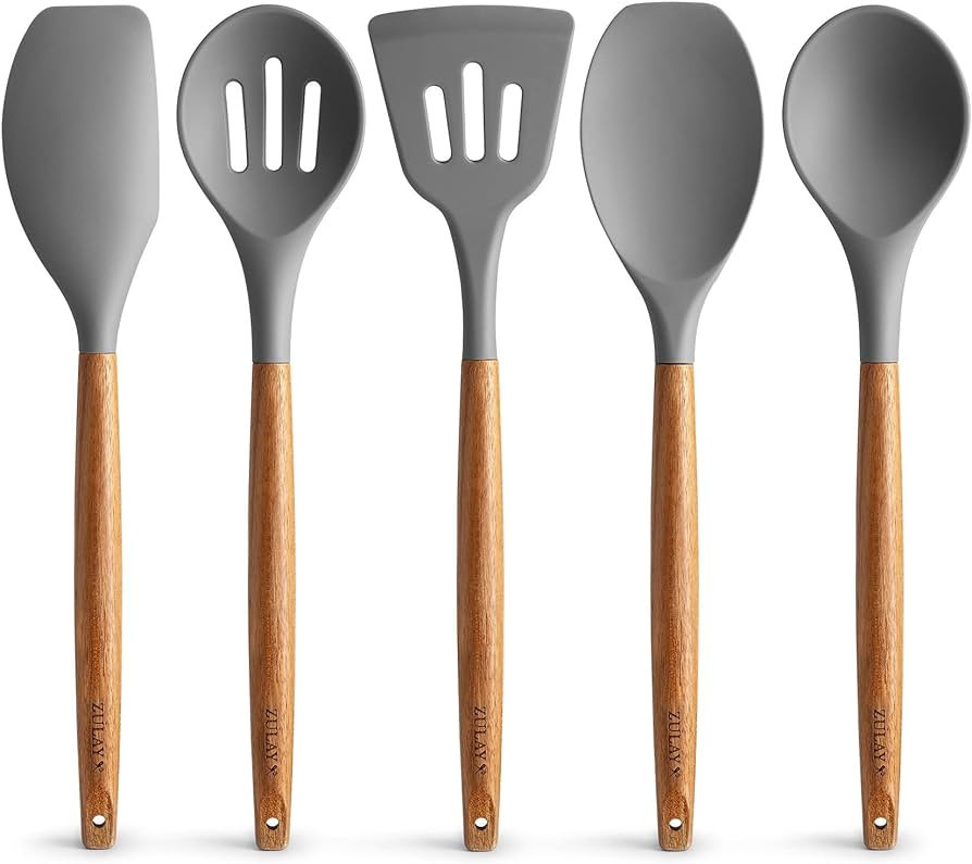 Premium 5 Piece Silicone Utensils Set with Authentic Acacia Hardwood Handles, All Purpose Silicon... | Amazon (US)