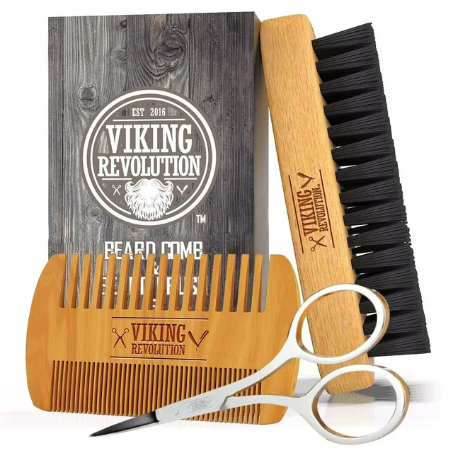Viking Revolution - Beard Comb & Beard Brush Set for Men - Natural Boar Bristle Brush and Dual Ac... | Walmart (US)