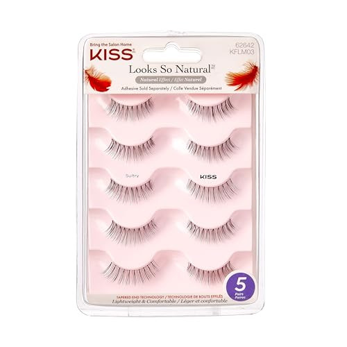 KISS Looks So Natural, False Eyelashes, 'Sultry', 12 mm, Includes 5 Pairs Of Lashes, Contact Lens Friendly, Easy to Apply, Reusable Strip Lashes, Glue-On | Amazon (US)