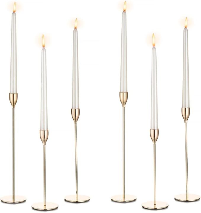 Inweder Taper Candle Holders for Candlesticks - Set of 6 Gold Candlestick Holders Metal Candle St... | Amazon (UK)