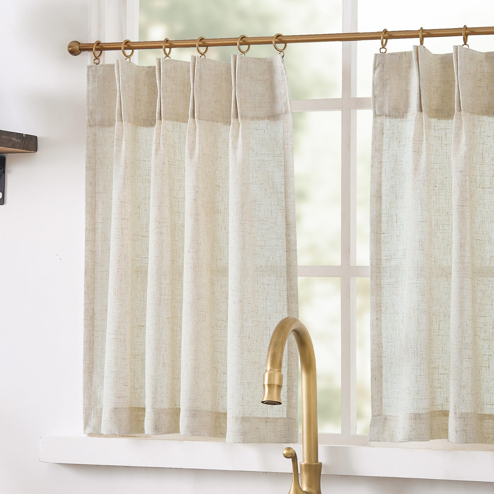 jinchan Linen Pinch Pleated Kitchen Curtains 24 Inch 2 Panels, Natural Linen Tier Curtains Back T... | Amazon (US)