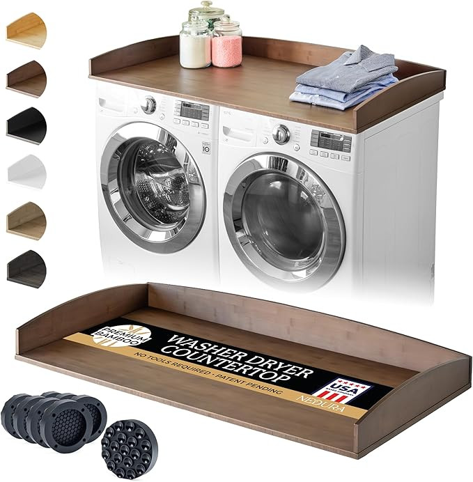 Nedura Washer Dryer Countertop with Anti-Vibration Pads, Curved Edge Rails, Premium Bamboo Laundr... | Amazon (US)
