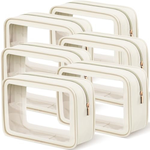 Hsei 6 Pcs Clear Makeup Bags TSA Approved Travel Toiletry Bags with Zipper Clear Cosmetic Organizer Set Diaper Bag Organizer Car Storage Pouch Gift for Women Mothers Day (Beige) | Amazon (US)