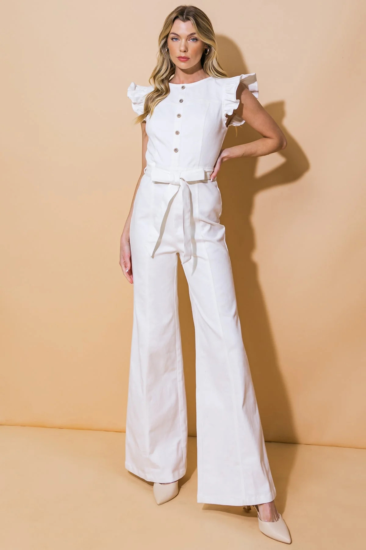 HEADING UPTOWN TWILL JUMPSUIT WHITE / S | Casual Chic Boutique
