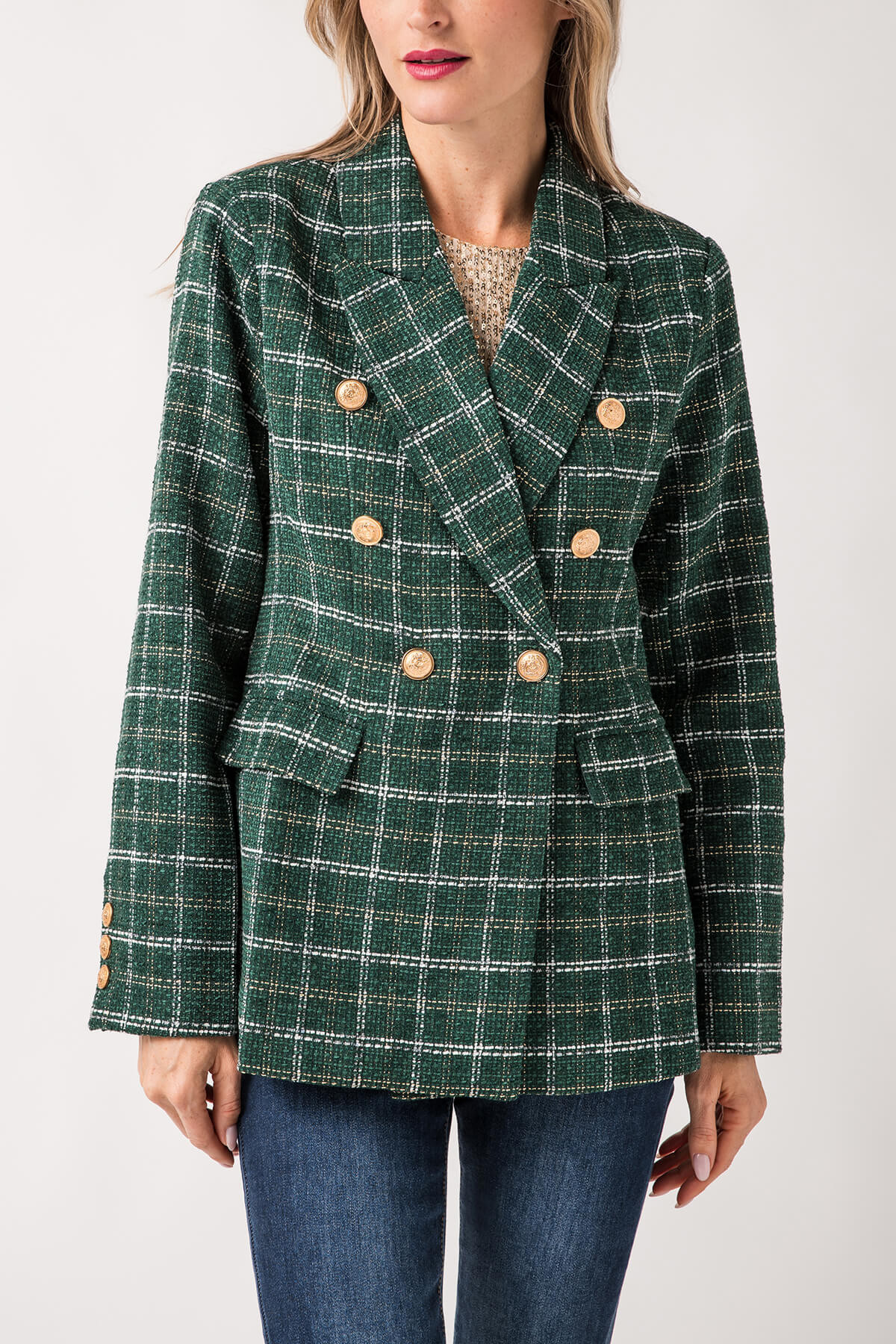 Fate Lurex Mixed Tweed Double Breasted Blazer | Social Threads