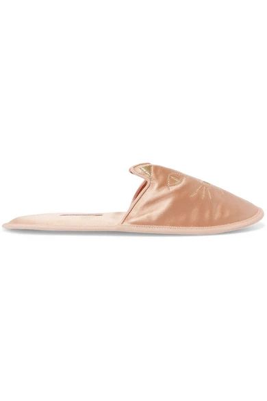 Charlotte Olympia - House Cats Embroidered Satin Slippers - Blush | NET-A-PORTER (UK & EU)