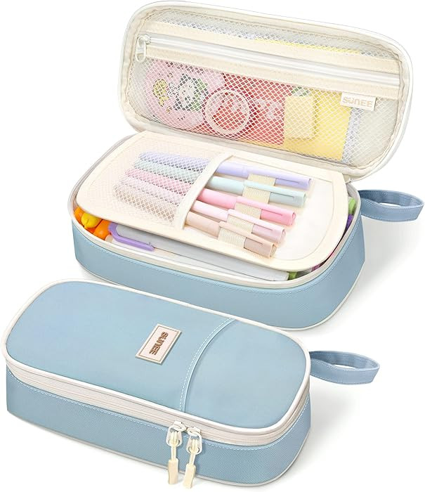 SUNEE Cute Pencil Case, Aesthetic Pen Pouch, Colored Large Pencil Bag with Zipper, Kawaii Station... | Amazon (US)