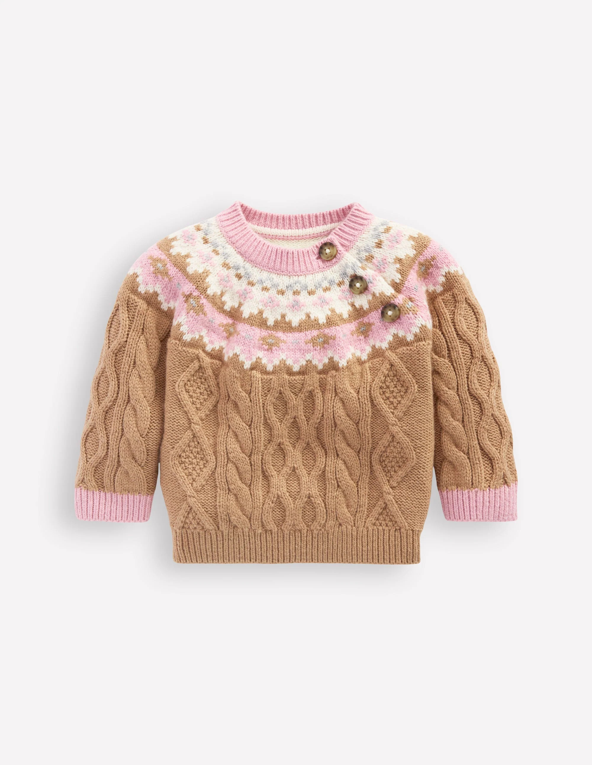 Girls Fair Isle Cable Sweater-Camel Melange Fair Isle | Boden (US)