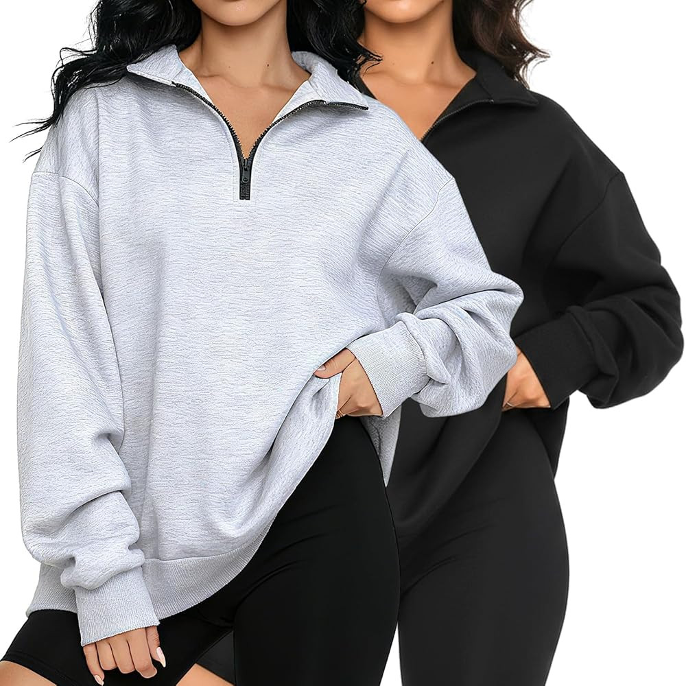 Chicingyou 2 Pack Quarter Zip Pullover Women Fleece Half Zip Oversized Sweatshirts Long Sleeve Sh... | Amazon (US)
