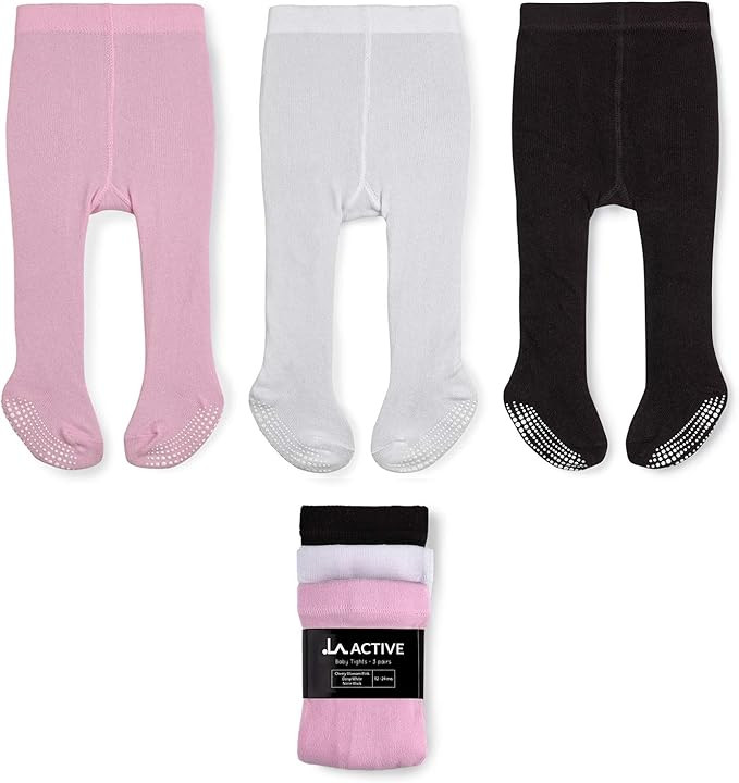 LA ACTIVE Baby Girls Tights - Cozy Warm Cotton Cable Knit Winter Tights - Non-Skid Grip - Toddler... | Amazon (US)