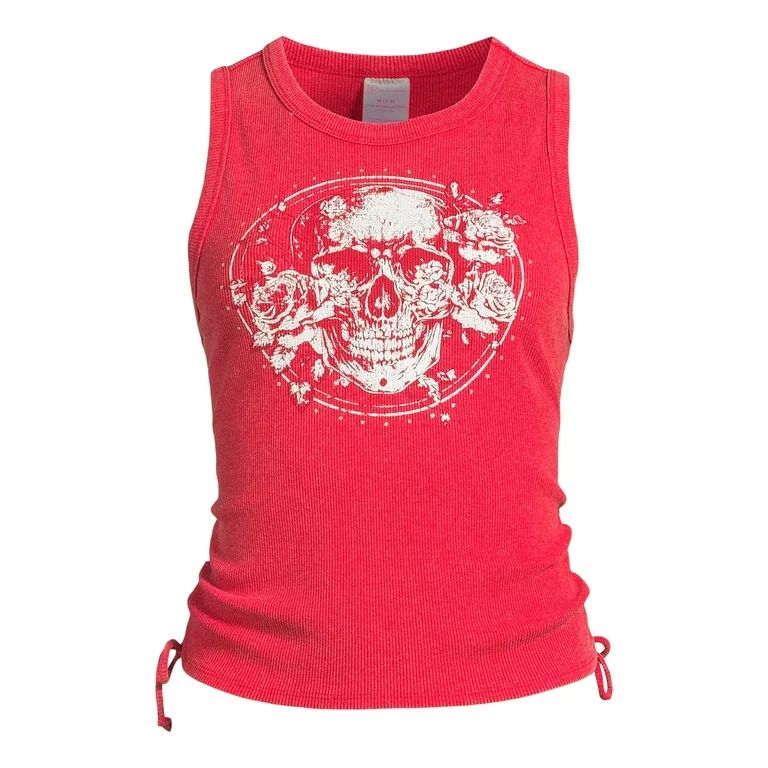 No Boundaries Juniors Screen Print Tank Top with Shirred Sides, Sizes XS-XXXL | Walmart (US)