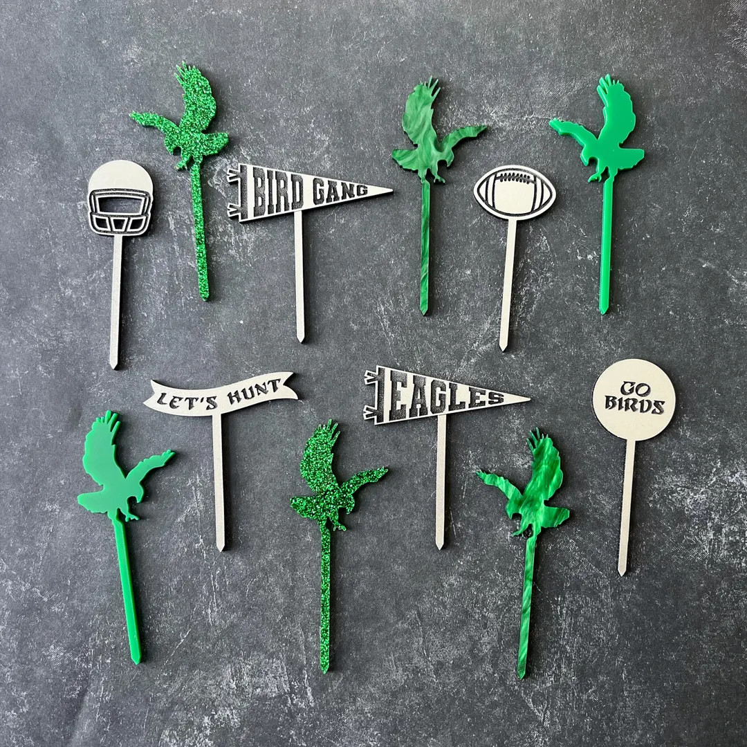 Philadelphia Eagles Cupcake Toppers, Philly Sports Party Favor, Acrylic Football Cake Topper, Phi... | Etsy (US)