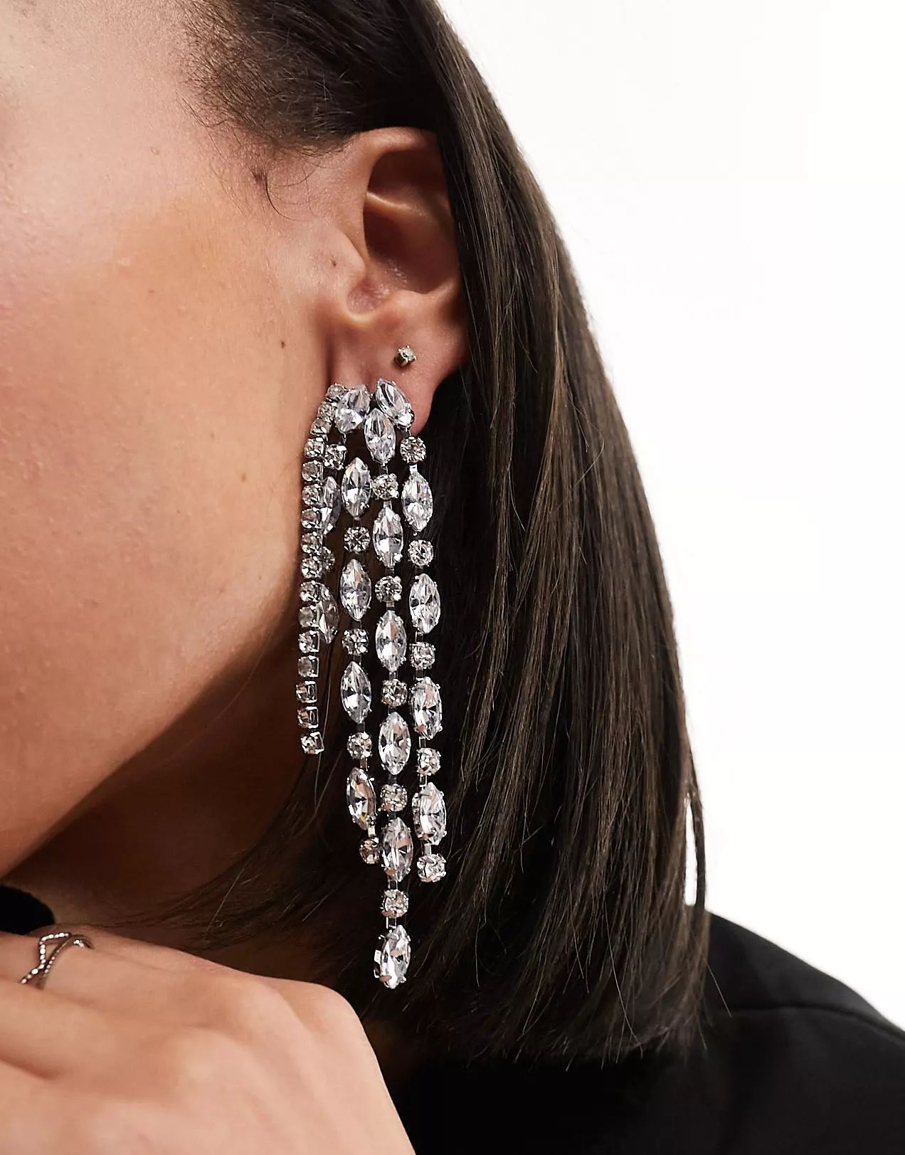 ASOS DESIGN drop earrings with teardrop crystal design in silver tone | ASOS (Global)
