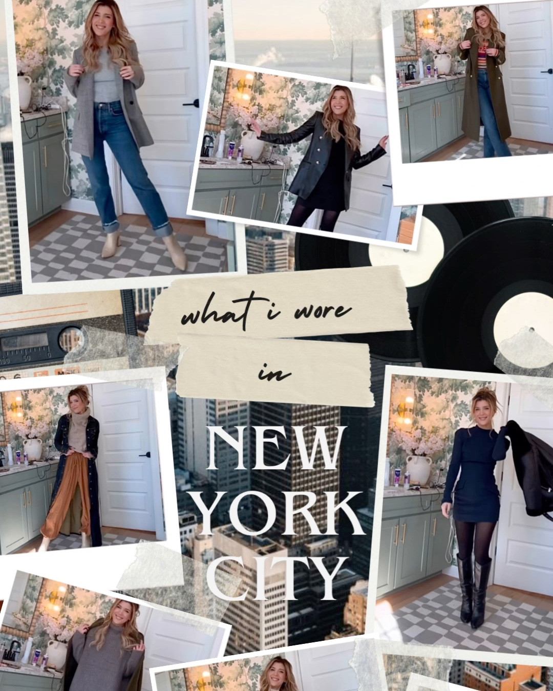 WHAT I WORE TO NYC 
Before Getting Ready- 
Set- Target 
Luggage- Rimowa

Outfit 1- 
Jacket- old Zara
Jeans- Abercrombie
Boots- Vince Camuto
Grey Top- Amazon

Outfit 2- 
Blazer- old Zara
Dress- Princess Polly
Long Sleeve- Amazon(same as grey one from earlier just in black) 
Boots- Steve Madden 

Outfit 3
Jacket- old Zara 
Blue Dress- House of CB 
Stockings- Amazon
Boots- Steve Madden

Outfit 4
Jacket- Revolve
Sweater- old Vici
Boots- Vince camuto
Pants- Revolve

Outfit 5
Jacket- Revolve
Turtleneck- Meshki
Boots- Steve Madden

Outfit 6- 
Dress and Jacket - Revolve 
Stockings- Amazon
Boots- Schutz(they don’t carry the cream anymore but exact style is linked) 

Outfit 7-
Grey Sweater & Skirt- set from Free People
Stockings- Amazon 
Boots- Steve Madden 
Jacket- old Zara

Outfit 8
Satin Skirt- Free People 
Denim Top- Vici 
Silver Shoes- Jimmy Choo 

Outfit 9
Jacket- old Zara
Jeans- Agolde
Sweater- Show Me Your Mumu
Boots- Steve Madden 

Outfit 10-
Jacket-lululemon 
Shirt- Free People 
Scarf- Louis Vuitton
Leggings- Free People
Sneakers-kizik 
