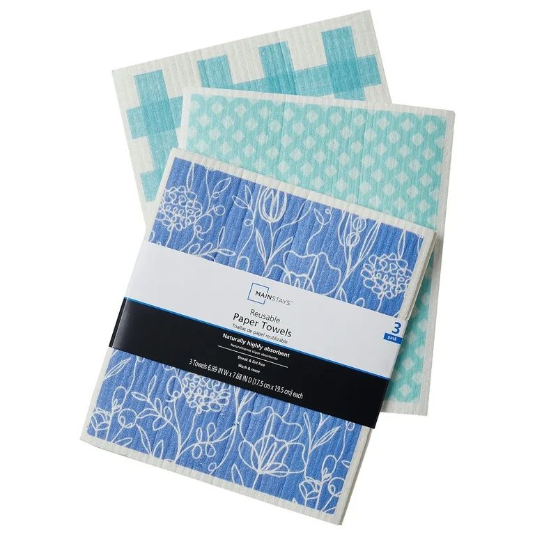 Mainstays Reusable Kitchen Dish Cloth Towels 3 Pack, Blue Multi | Walmart (US)