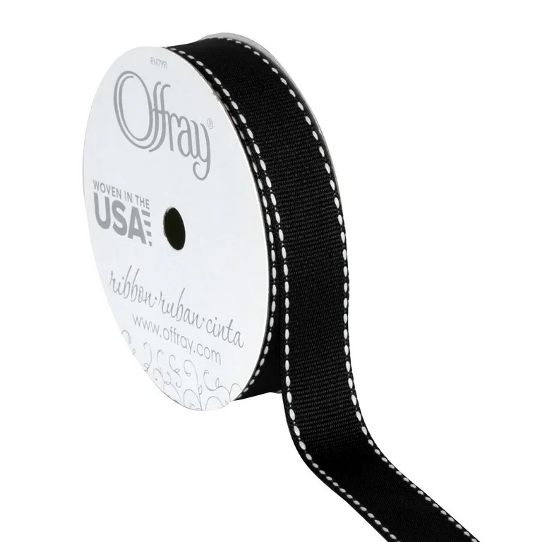 Offray Ribbon, Black and White 5/8 inch Grosgrain Polyester Ribbon, 9 feet | Walmart (US)