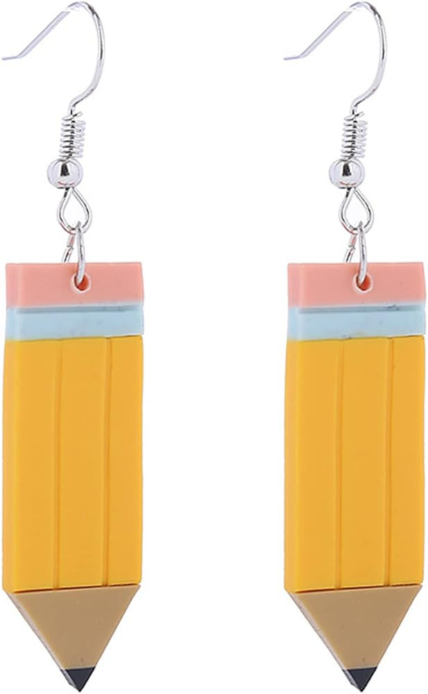 Funny Pencil Teacher Drop Dangle Earrings Handmade Polymer Clay Pencil Earrings for Women Teen Gi... | Amazon (US)