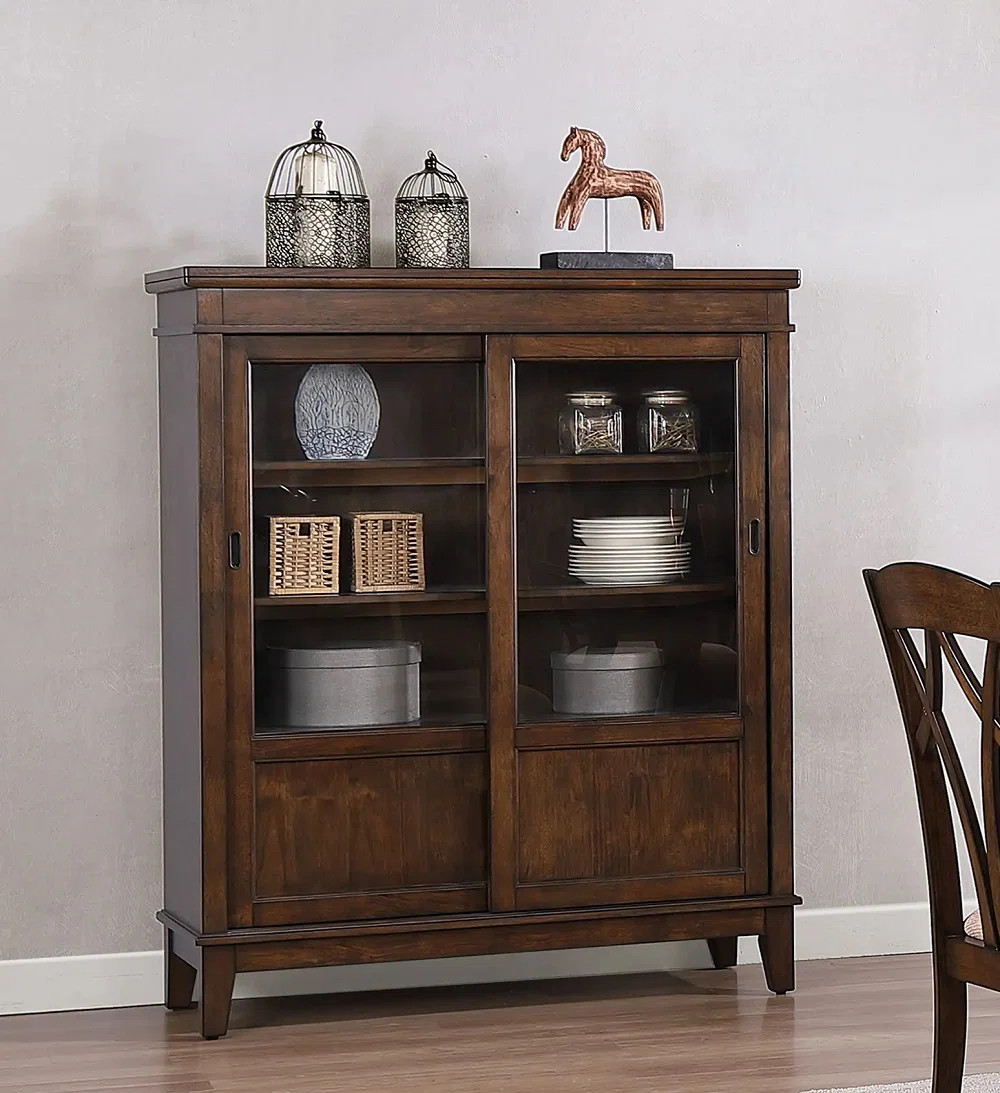 Red Barrel Studio® Carlyssa 58" Curio Storage Cabinet with Glass Sliding Doors | Wayfair | Wayfair North America