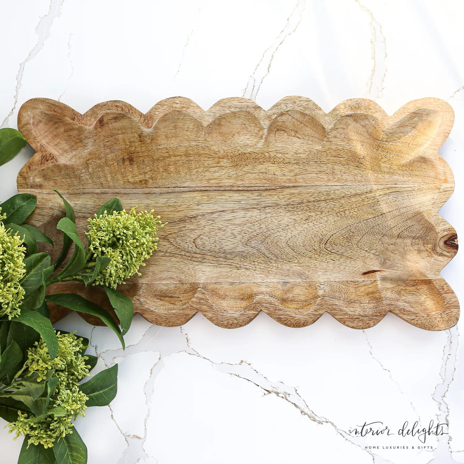 Mango Wood Tray with Scalloped Edge | Interior Delights