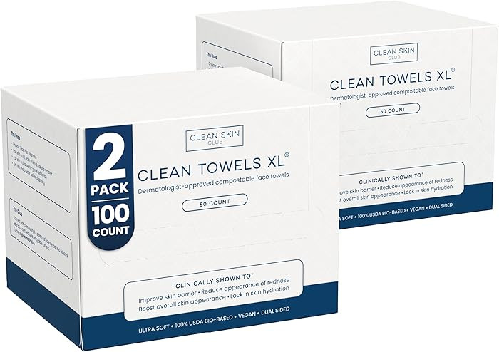 Clean Skin Club Clean Towels XL®, 100% USDA Biobased Face Towel, Disposable Face Towelette, Ecze... | Amazon (US)
