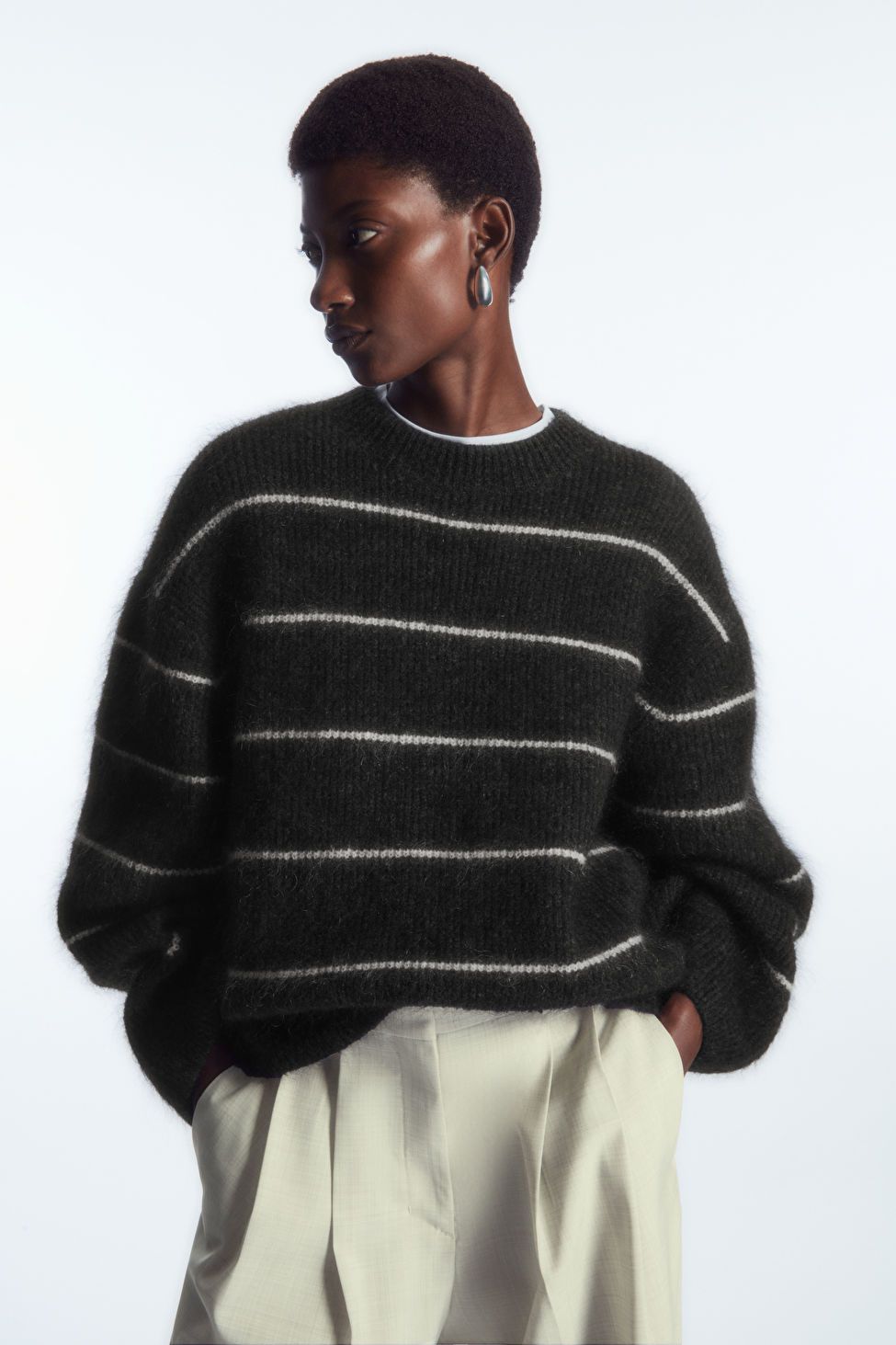 TEXTURED MOHAIR-BLEND SWEATER - DARK GRAY / STRIPED - Knitwear - COS | COS (US)