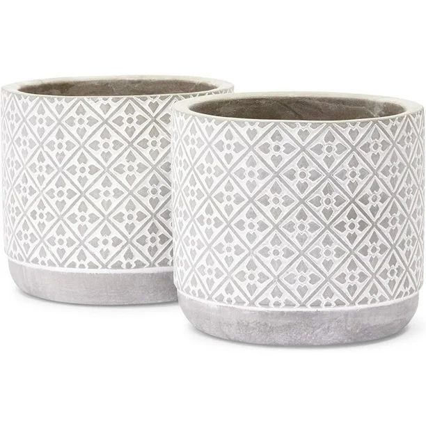 2 Pack Cement Planter Pots for Indoors & Outdoors, Flower Pattern, Grey, 4.8 in. | Walmart (US)